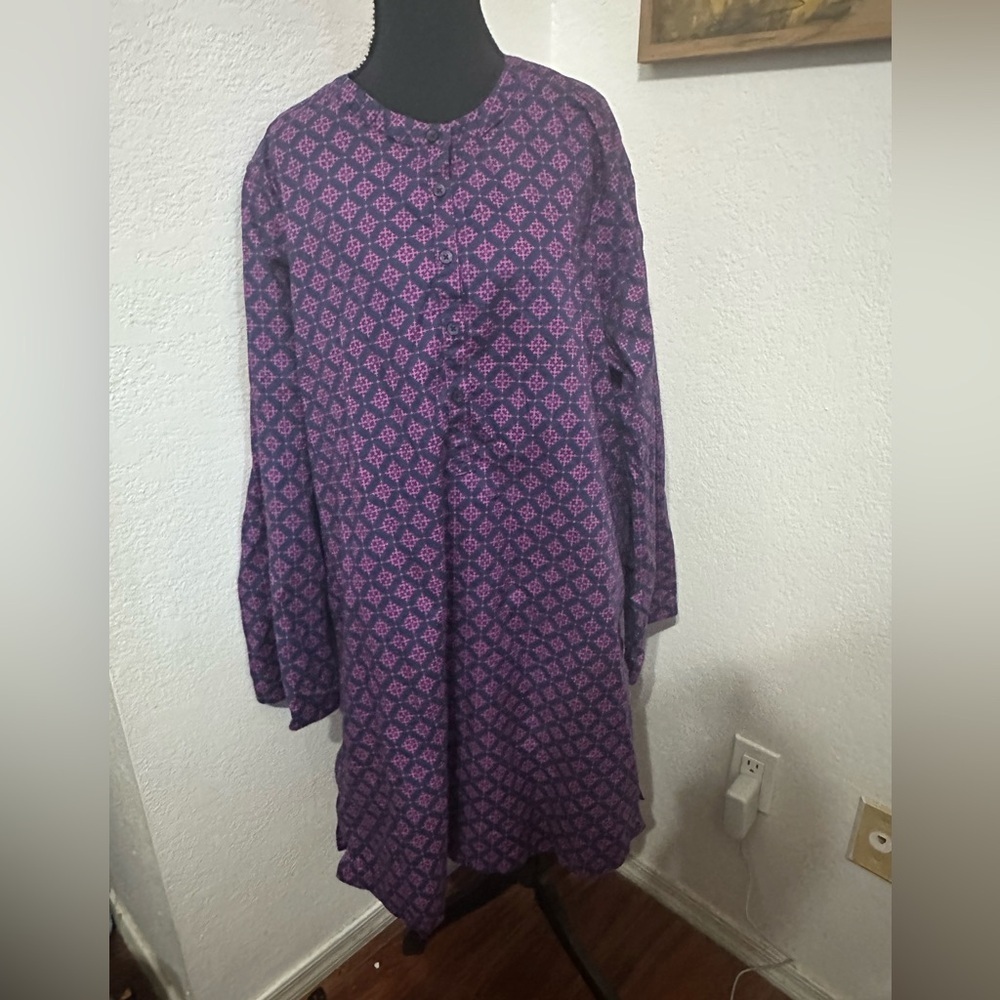 Tucker NYC Purple Patterned Tunic Shirt Dress - Size XL